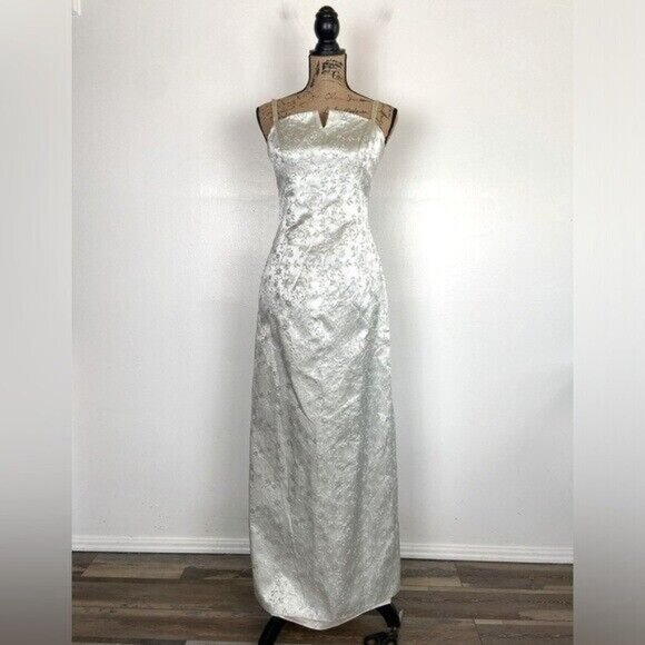 Dave & Johnny 90s Y2K Dress 8 Gown Evening Cream Metallic Embroidery Whimsigoth - Picture 1 of 14
